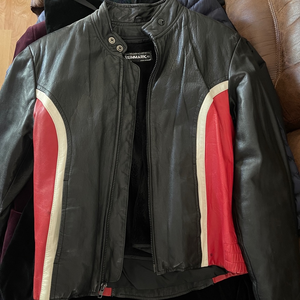 Leather black/red motorcycle jacket